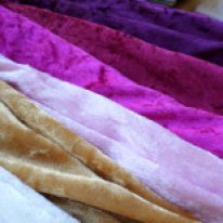 Velvet materials in various colours. Photo by Kath Howard (2014)
